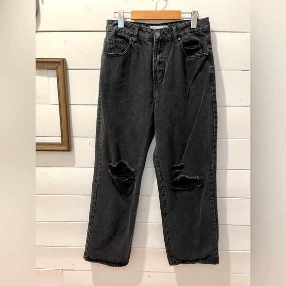 Refuge Wide Leg Distressed Black Jeans – Size 9 - Picture 1 of 7
